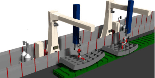Figure 7: Electronic mockup of robotic welding stations welding tunnel segments - provided by IGM